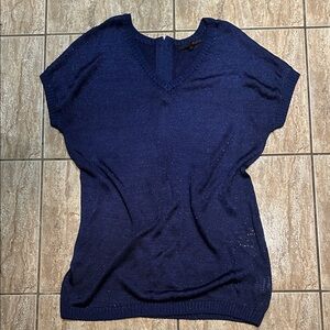 MXM Navy Blue V-Neck Short Sleeve Shiny Sweater